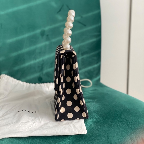 Black and Off White Polka Dotted Handbag - Picture 4 of 9